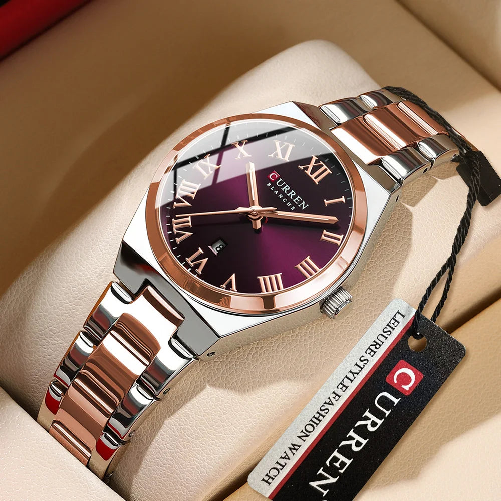 Relojes CURREN de lujo para mujer, relojes de pulsera de cuarzo de acero inoxidable informales a la moda para mujer, regalo para novia resistente al agua