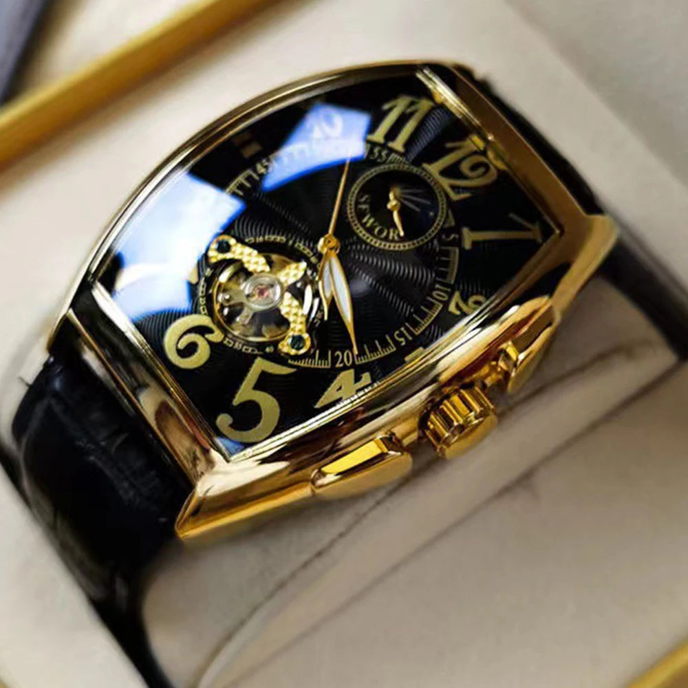 Relojes mecánicos automáticos para hombre, reloj de pulsera con esqueleto de Tourbillon, luminoso, de lujo