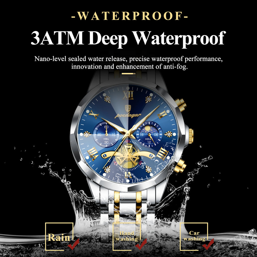 Reloj POEDAGAR de lujo para hombre, Reloj de pulsera Original resistente al agua con cronógrafo luminoso para hombre, relojes de cuarzo de acero inoxidable para hombre