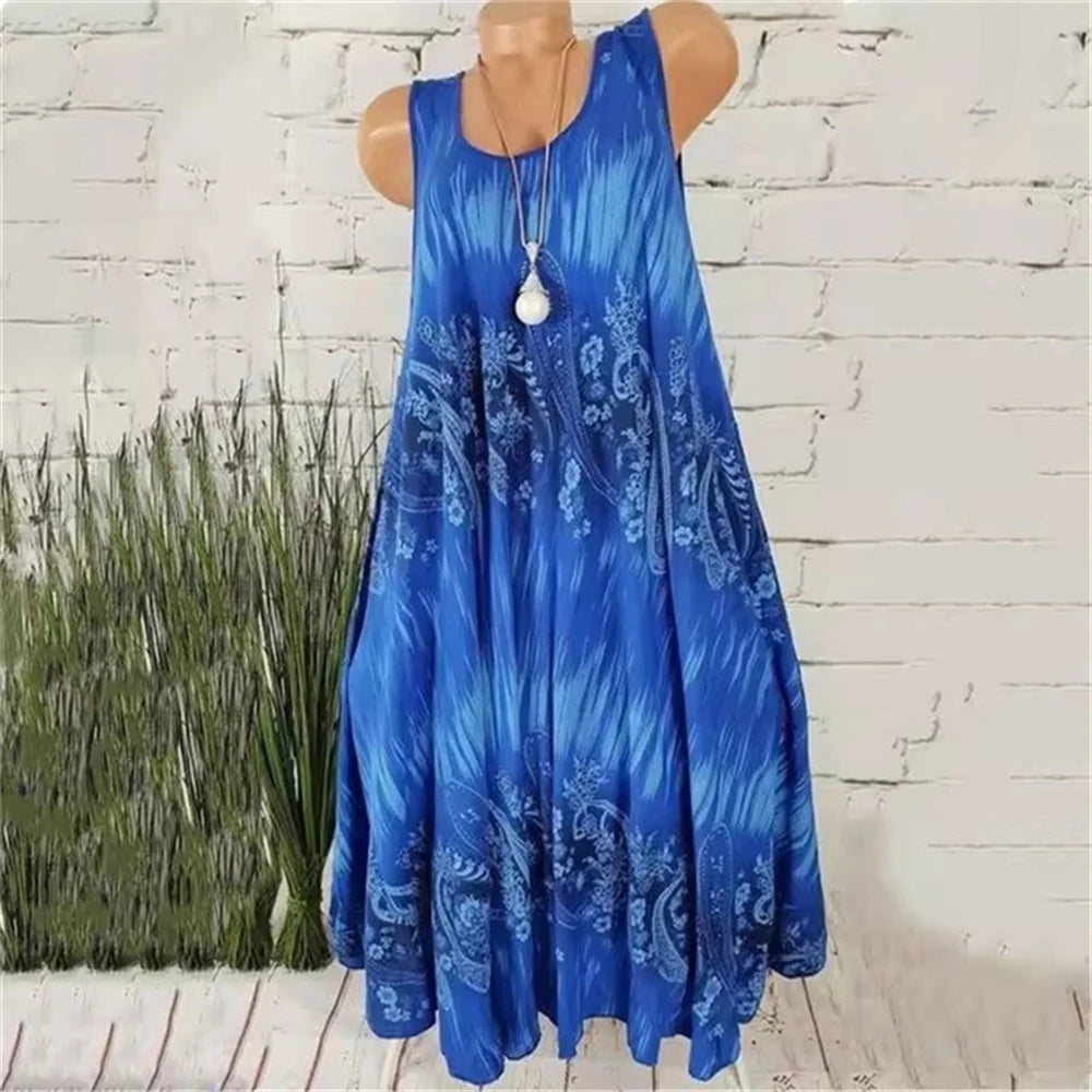 Women's Tie-Dye Print Mini Dresses, Sleeveless 3D Printed Summer Dresses, Vintage Style, Casual Dress for Ladies, Plus Size 3XL
