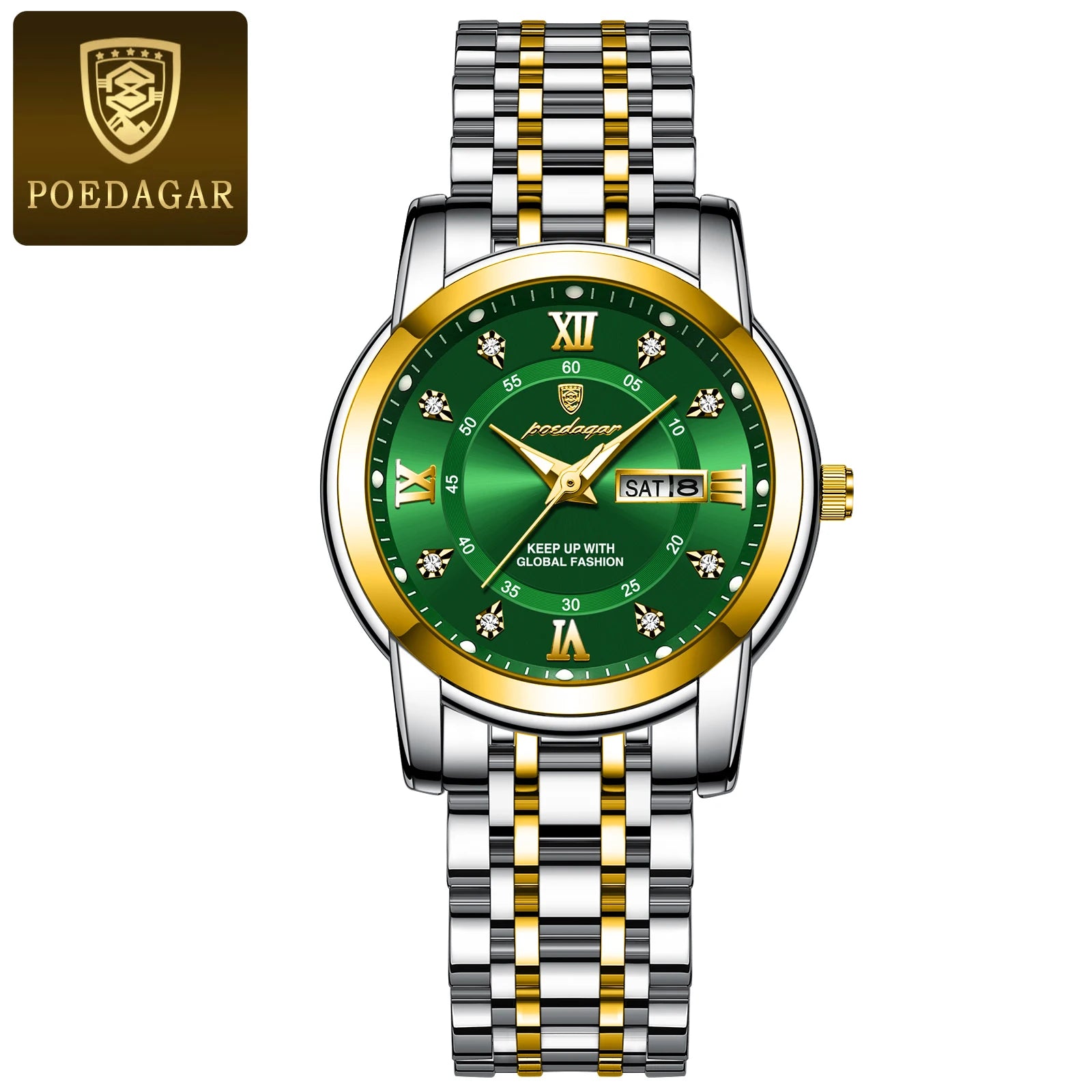 POEDAGAR, reloj de pulsera de lujo para mujer, resistente al agua, luminoso, fecha, semana, relojes para mujer, vestido elegante de acero inoxidable, reloj de cuarzo para mujer
