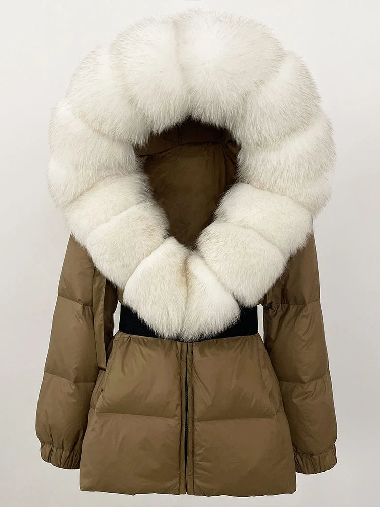 OFTBUY 2025 new women's winter clothing, white duck down coat, natural fox fur hooded jacket, fashionable warm padded jacket for women
