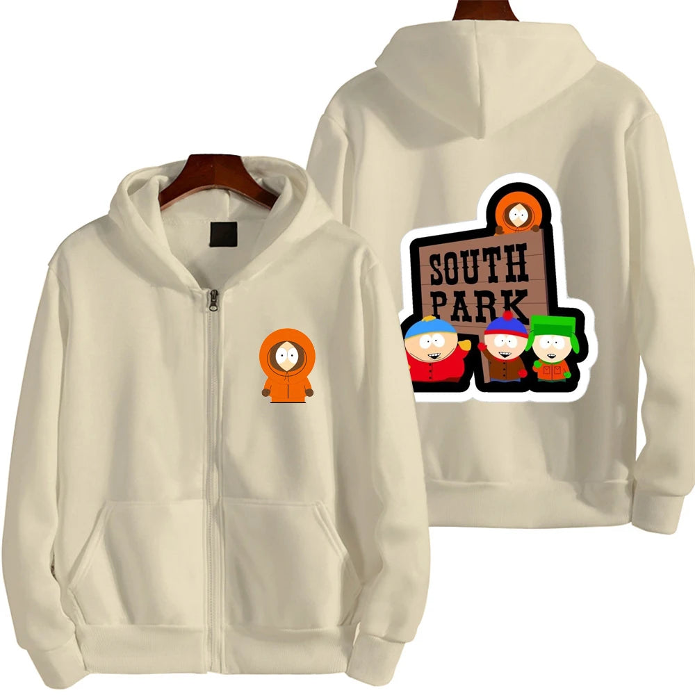 2025 nueva moda South Park dibujos animados Anime hombres Sudadera con capucha Otoño/Invierno mujeres cremallera sudadera pareja abrigo