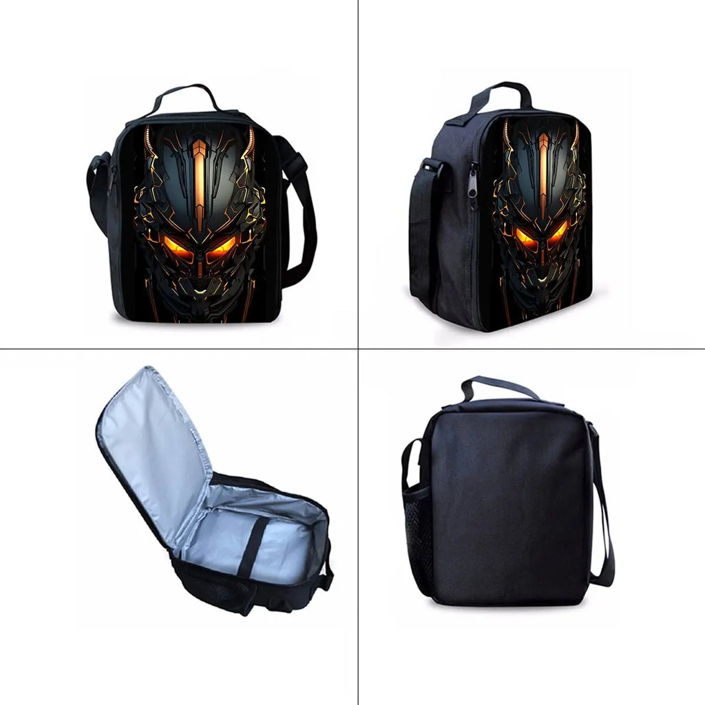 Mochilas Escolares de Tres Piezas con Estampado de Robots Mecánicos para Niños y Niñas, el Mejor Regalo, Diseño Plano 2D de Dibujos Animados