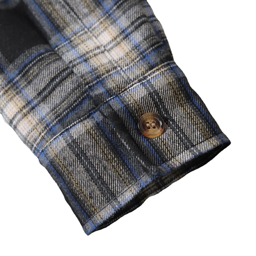 New2026 Chaqueta de lana a cuadros para hombre, Otoño Invierno, cuello vuelto, botón, camisa gruesa, chaqueta para hombre, chaqueta informal, camisas