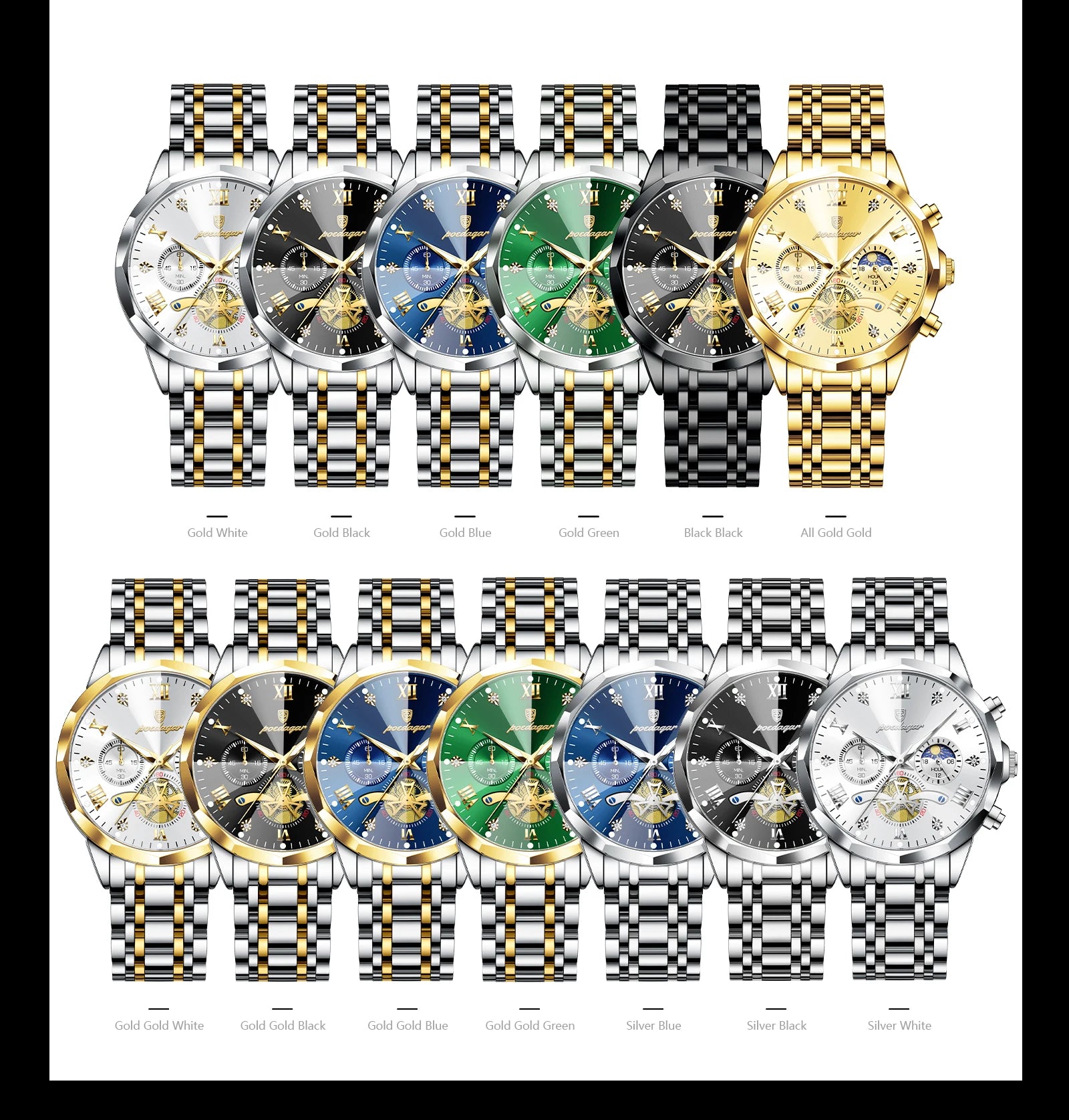 Reloj POEDAGAR de lujo para hombre, Reloj de pulsera Original resistente al agua con cronógrafo luminoso para hombre, relojes de cuarzo de acero inoxidable para hombre