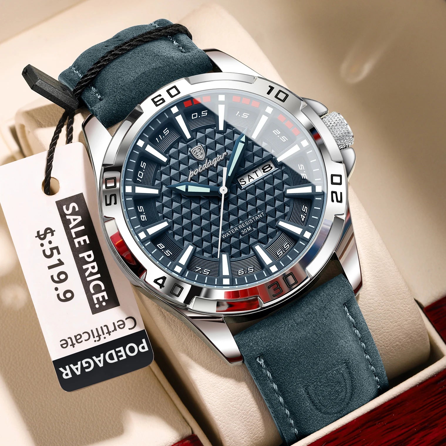 Reloj de pulsera POEDAGAR Original para hombre, Reloj de lujo resistente al agua con fecha luminosa y semana para hombre, relojes deportivos de cuero de cuarzo para hombre