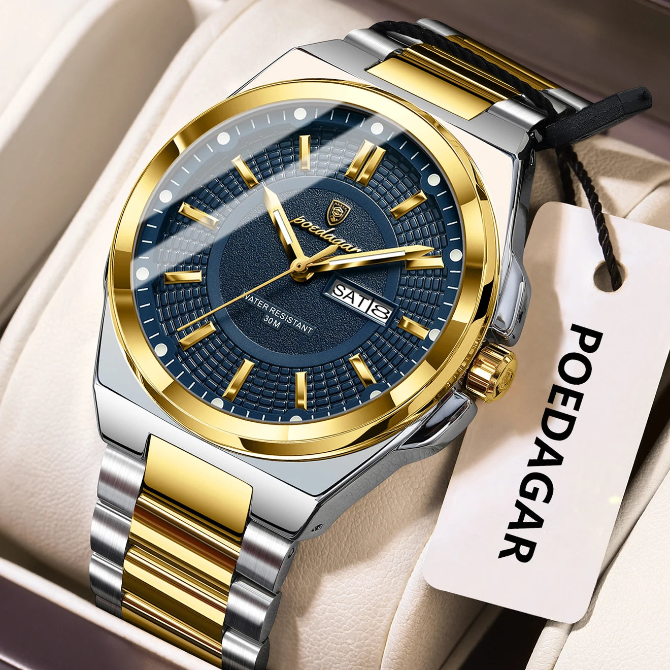 Reloj deportivo POEDAGAR Original para hombre, Reloj de pulsera de cuarzo con fecha y semana de lujo para hombre, relojes luminosos resistentes al agua de acero inoxidable para hombre