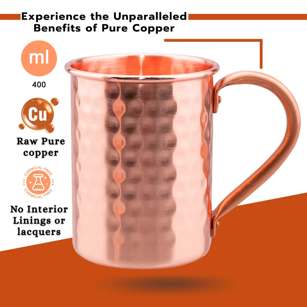 Taza de cobre puro Vintage de 400ml, textura de martillo engrosada, taza de café con leche para desayuno de cobre 100%, vaso de té hecho a mano