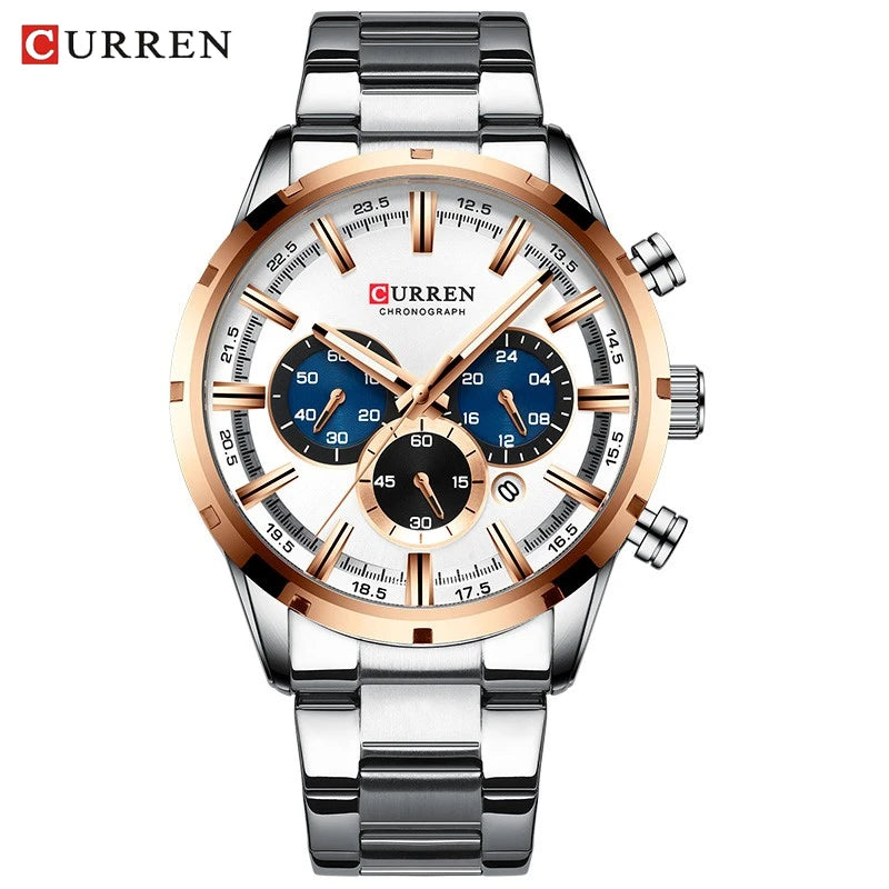 Reloj de pulsera CURREN de Cuero militar de lujo de la mejor marca, relojes deportivos informales para hombres, reloj de pulsera azul para hombre, reloj de pulsera cronógrafo de moda