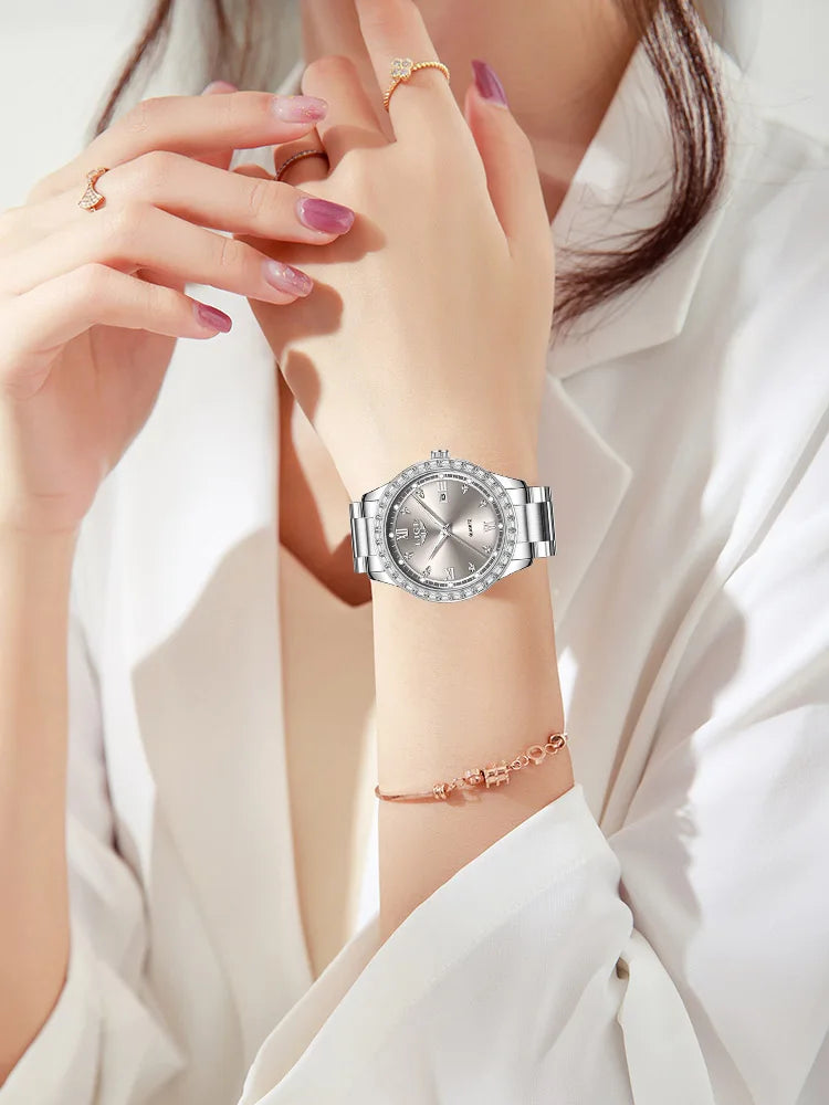 Reloj LIGE elegante para mujer, reloj resistente al agua a la moda, reloj luminoso de cuarzo de negocios de acero inoxidable para mujer, reloj de mujer + caja