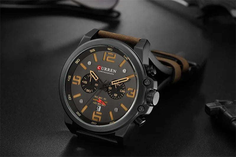 Reloj de pulsera Curren 8314 de cuarzo con calendario militar deportivo con cronógrafo informal para hombre, reloj masculino resistente al agua de cuero de negocios