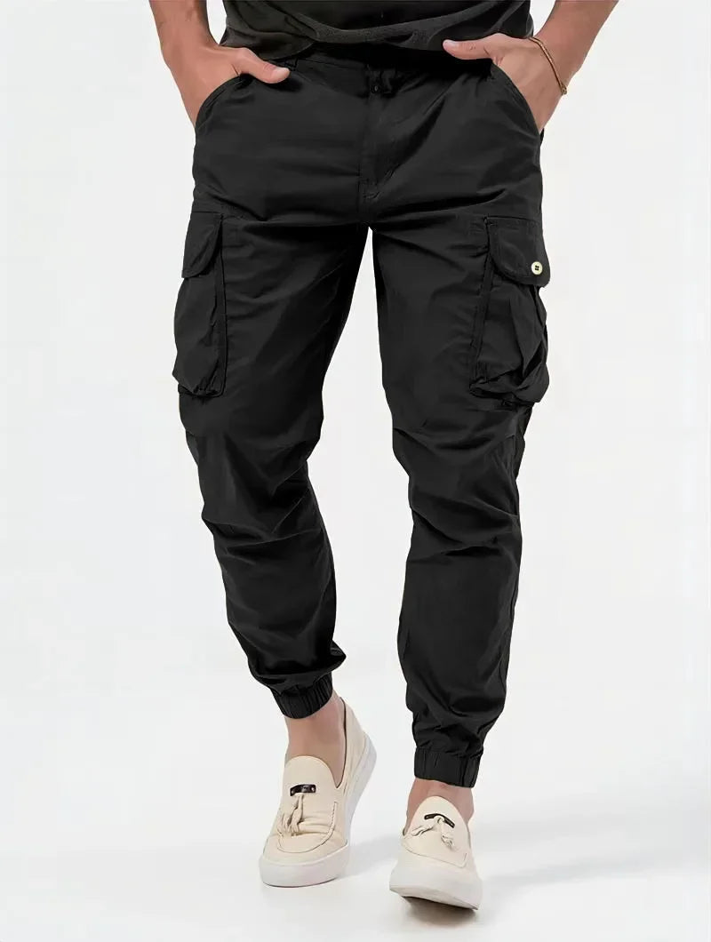 Pantalones Cargo para hombre, pantalón largo, cintura alta, Simple, con cremallera, empalme, rectos, informales, bolsillos regulares, liso, Otoño Invierno 2024
