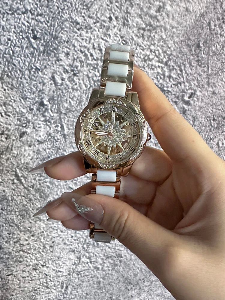 Reloj de Mujer Elegante 2026, Relojes de Pulsera con Esfera Circular Esqueletizada, Reloj de Cuarzo con Diamantes para Mujer, Relojes de Lujo de Moda para Novia