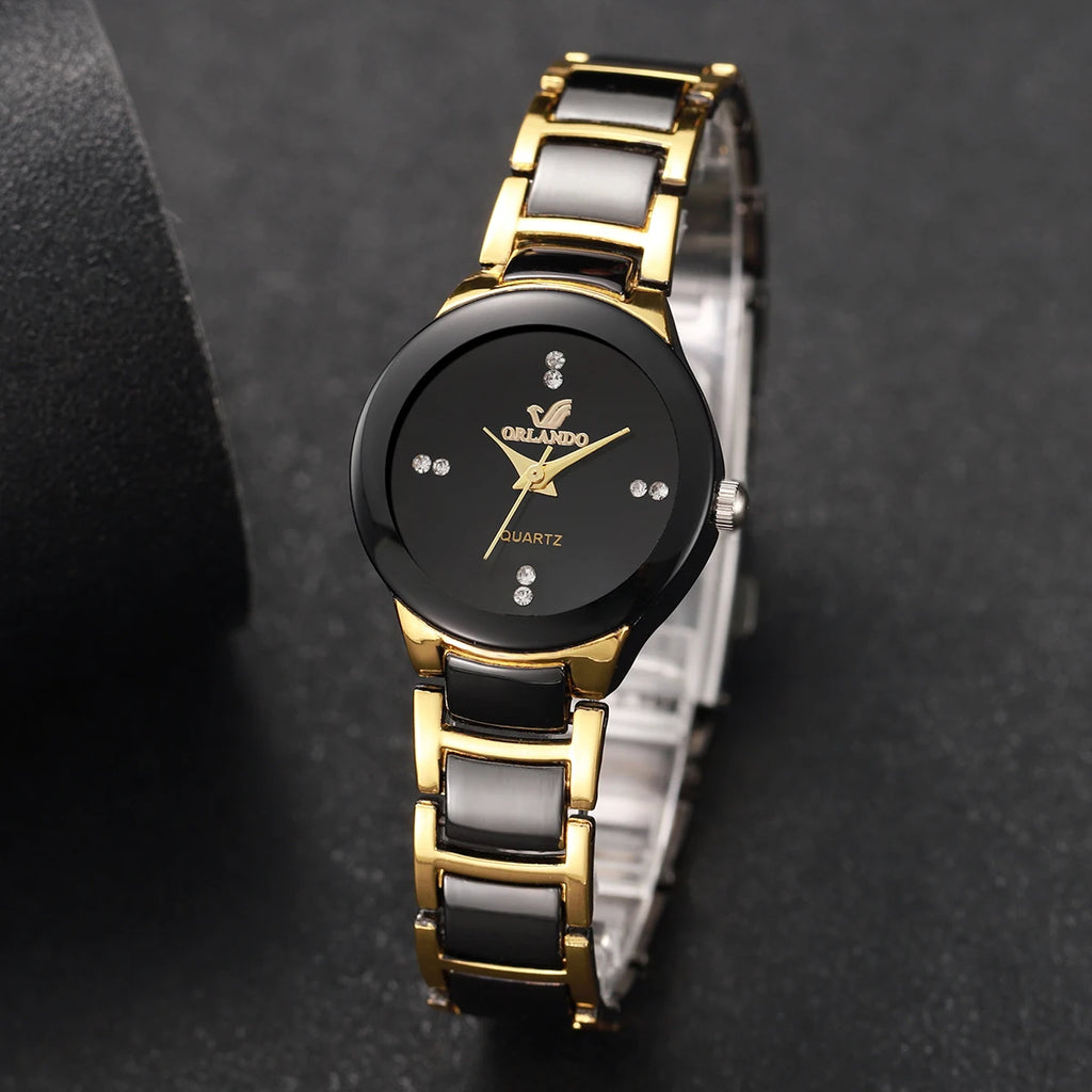 Relojes de cuarzo analógicos con banda de acero inoxidable para mujer con diamantes de imitación a la moda
