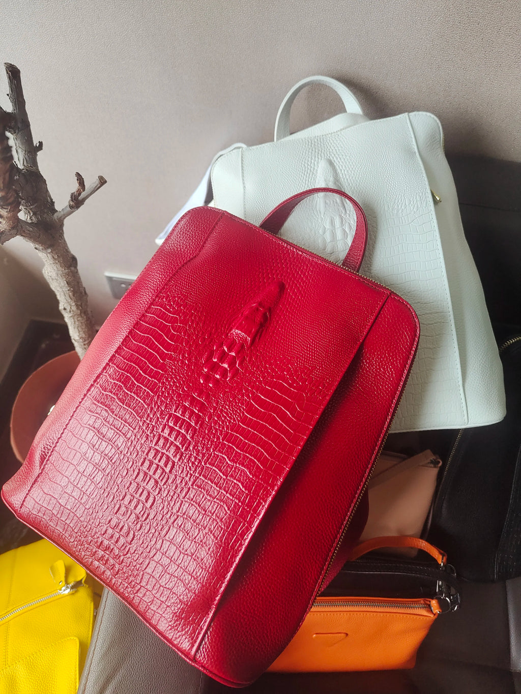 Mochila Zency de piel de cocodrilo para mujer, 100% genuina y natural, para viajes, trabajo, escuela, con compartimento para portátil, equipaje de mano