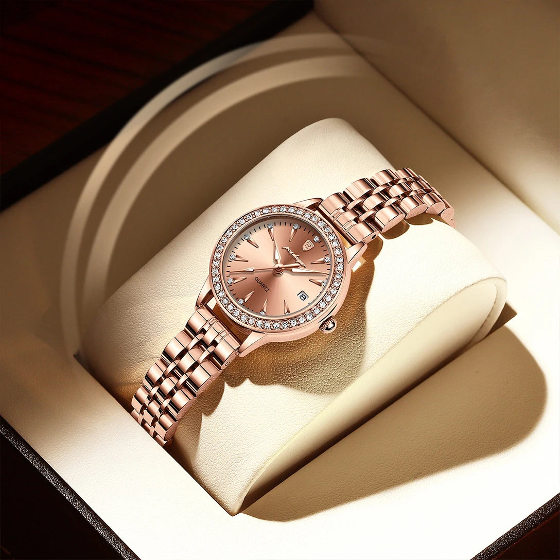POEDAGAR, reloj informal de lujo para mujer, reloj resistente al agua con fecha para mujer, relojes de cuarzo elegantes con diamantes para mujer, reloj sencillo para mujer