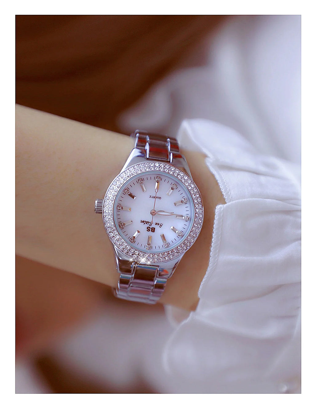 Reloj BS para mujer Beimu Face clásico ligero marca de lujo temperamento pulsera de Metal resistente al agua relojes de cuarzo de moda para mujer