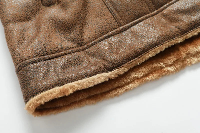 Nueva moda para hombre, chaquetas y abrigos integrados de cuero y piel con cremallera Diagonal, chaquetas de cuero cálidas de lana para hombre, chaquetas ajustadas
