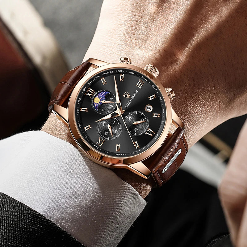 Nuevos relojes para hombre LIGE, marca superior, reloj de pulsera de lujo para hombre, reloj de cuarzo de cuero, reloj deportivo resistente al agua para hombre, reloj Masculino + caja