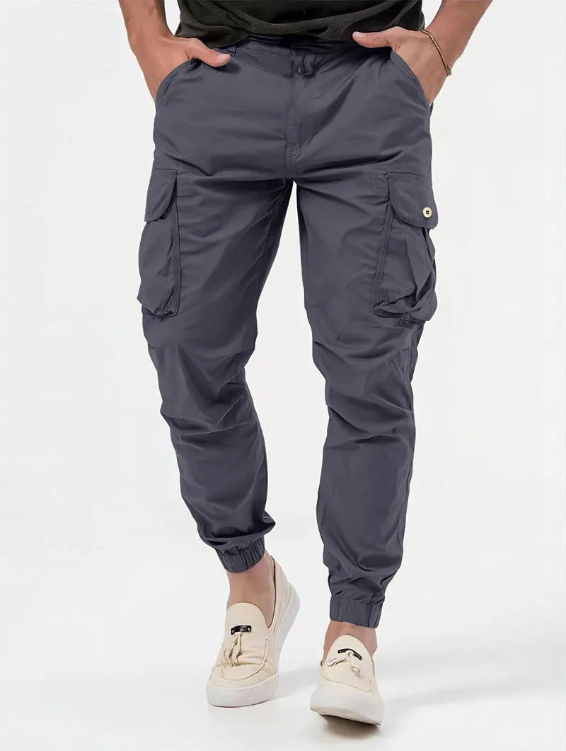 Pantalones Cargo para hombre, pantalón largo, cintura alta, Simple, con cremallera, empalme, rectos, informales, bolsillos regulares, liso, Otoño Invierno 2024