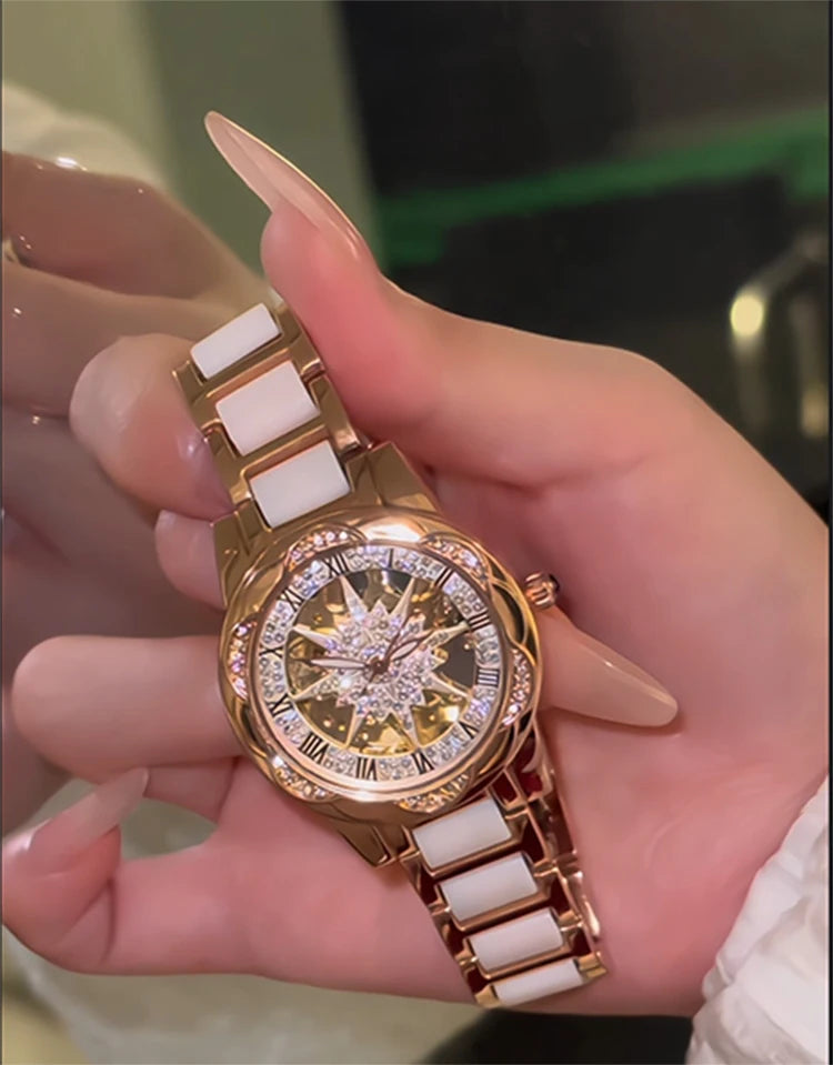 Reloj de Mujer Elegante 2026, Relojes de Pulsera con Esfera Circular Esqueletizada, Reloj de Cuarzo con Diamantes para Mujer, Relojes de Lujo de Moda para Novia