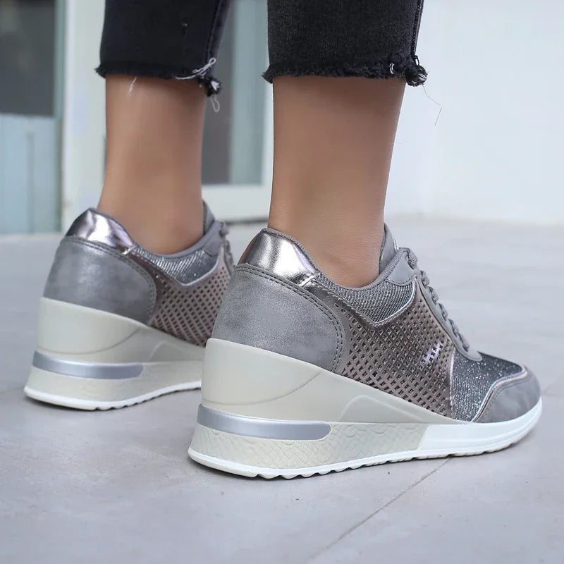 Zapatos vulcanizados para mujer con aumento de altura, zapatos ligeros y transpirables para caminar, zapatos de plataforma para mujer, zapatillas de deporte con cuña hechas a mano