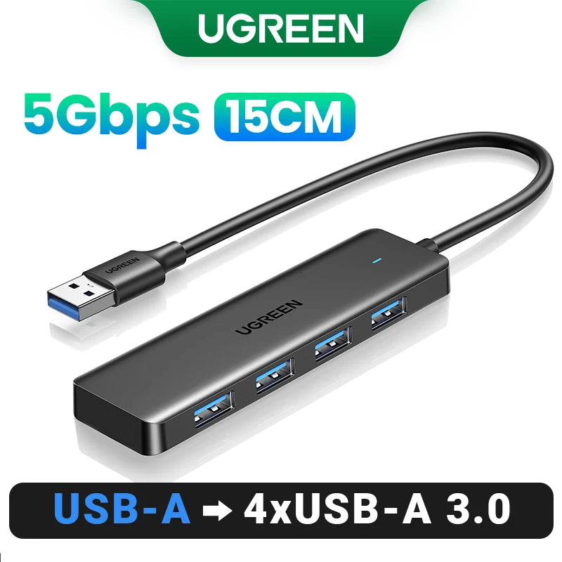 Hub USB 3.0 UGREEN 4 Puertos – 5Gbps, USB-C, Compatible con Mac, PC, Xbox, PS5