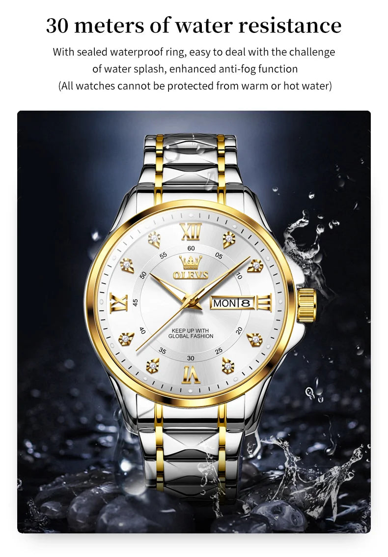OLEVS, reloj de cuarzo Original superior para parejas, reloj de lujo con esfera de diamante a escala romana para hombres y mujeres, reloj de mano resistente al agua con correa de rombos
