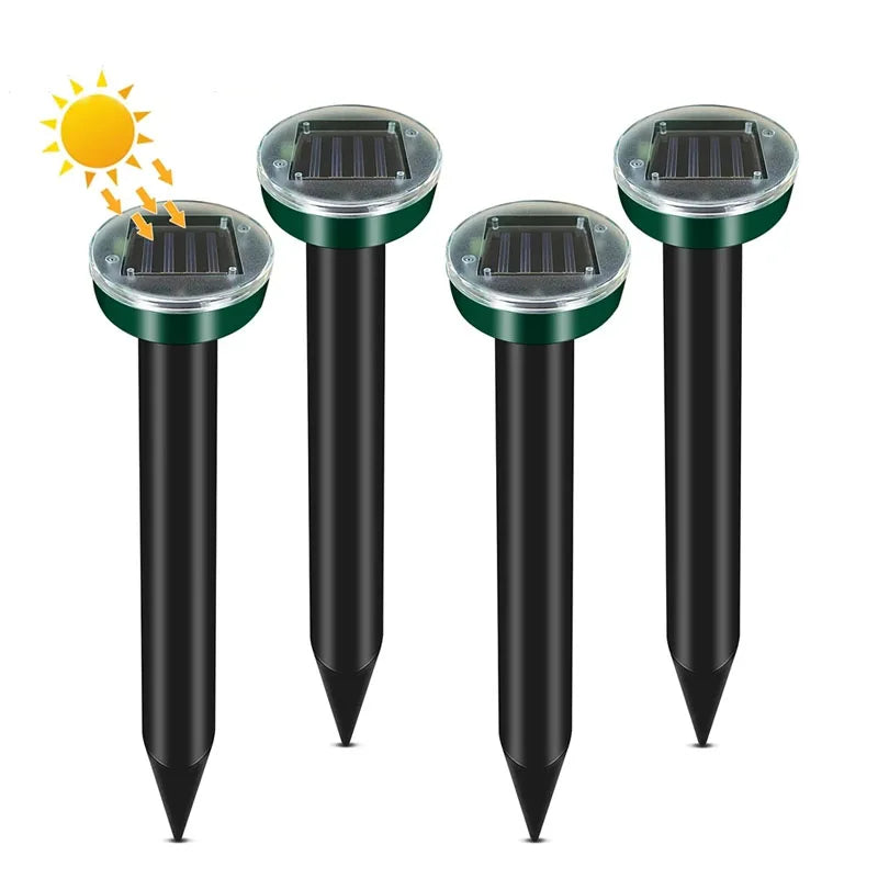 Ahuyentador Solar Ultrasónico de Roedores y Topos – IP44, LED, Pack x4