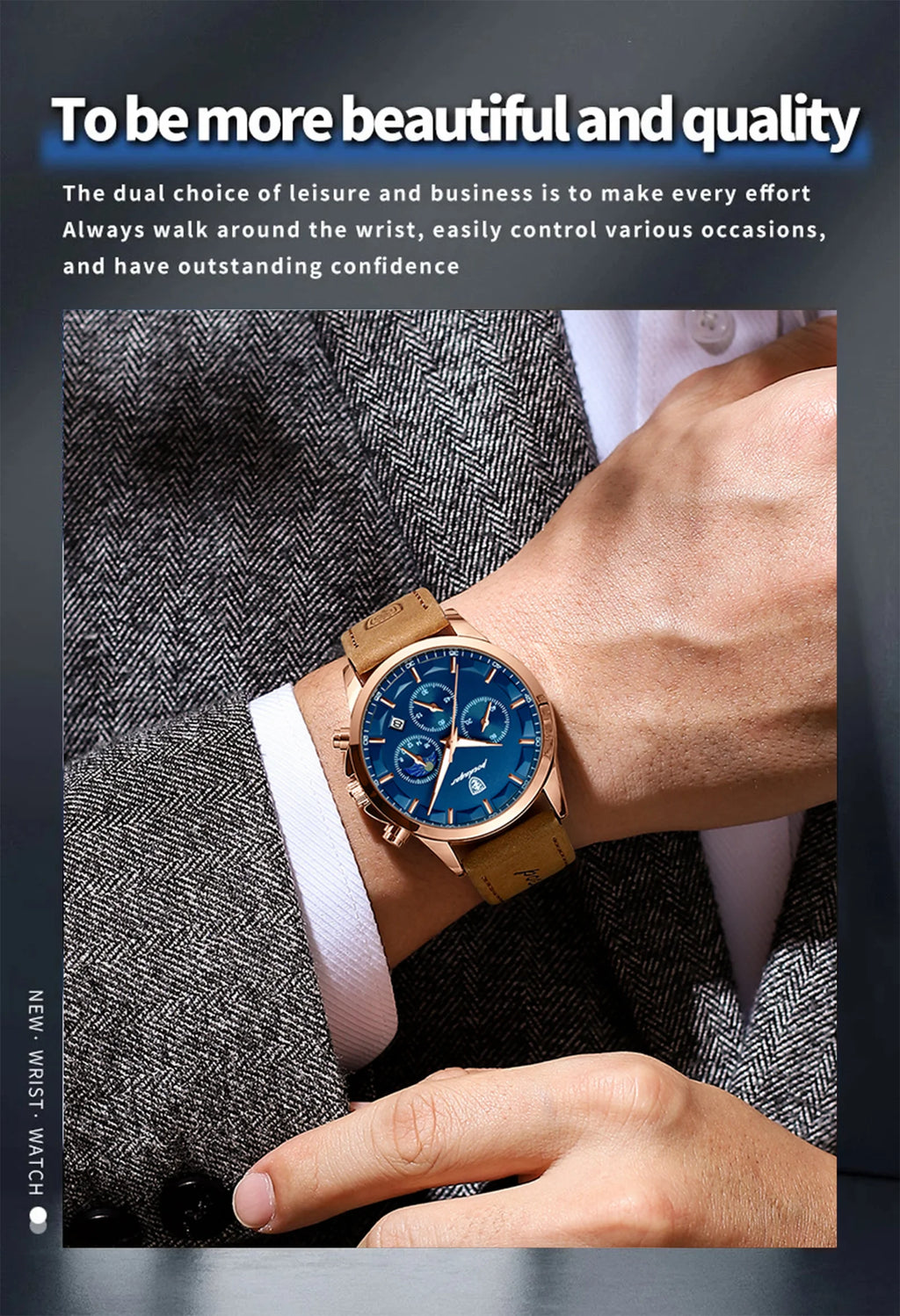 POEDAGAR, reloj deportivo de cuarzo de lujo para hombre, cronógrafo resistente al agua, reloj de pulsera luminoso con fecha para hombre, relojes de cuero de negocios para hombre