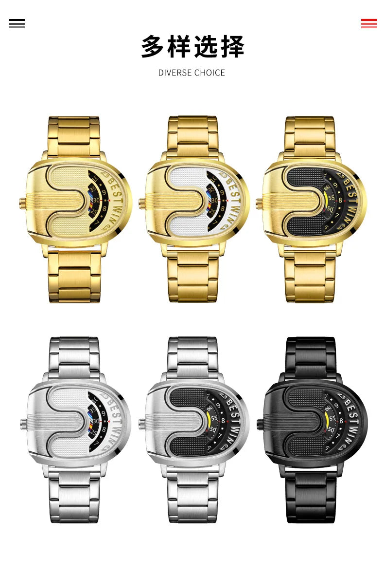 Relojes dorados de lujo para hombre, diseño único, banda de acero inoxidable, Dropship dorado, reloj masculino de alta calidad