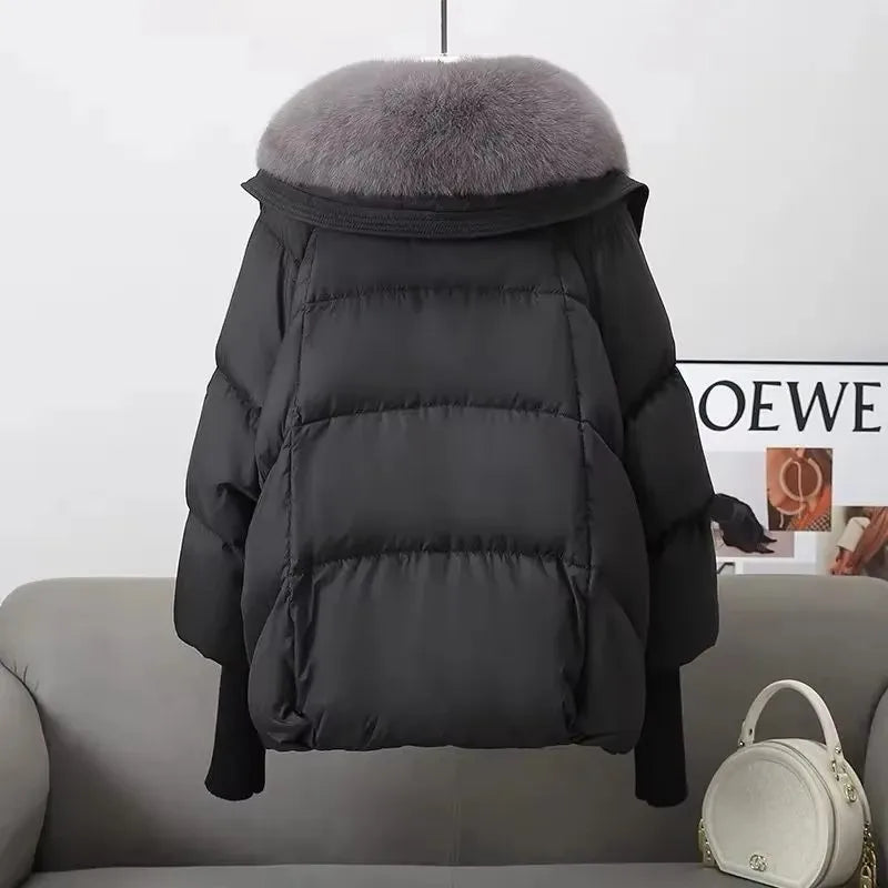 Parka de invierno para mujer, abrigo informal versión coreana, prendas de vestir exteriores para mujer, temperamento grueso, cuello de piel grande, Chaqueta de algodón para mujer 2025