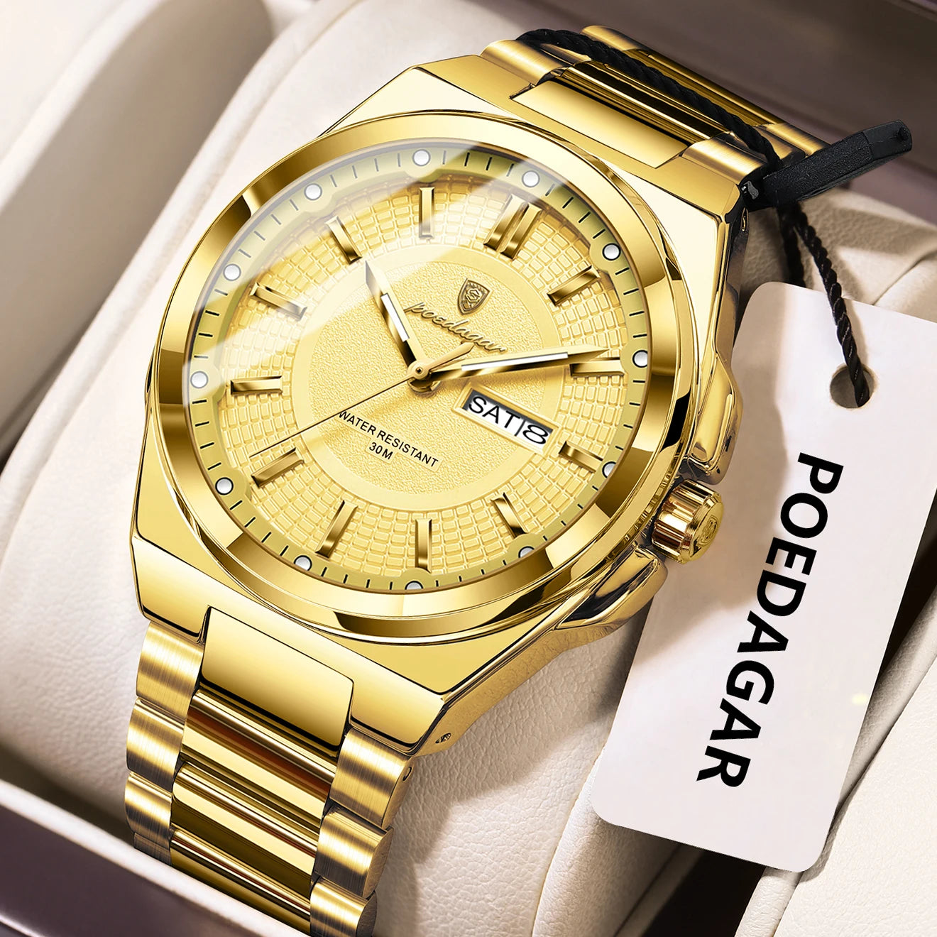 Reloj deportivo POEDAGAR Original para hombre, Reloj de pulsera de cuarzo con fecha y semana de lujo para hombre, relojes luminosos resistentes al agua de acero inoxidable para hombre