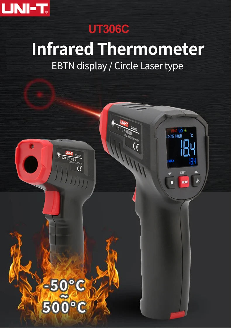 Termómetro infrarrojo Digital UNI-T UT306C medidor de pistola de temperatura láser Industrial sin contacto-50-500