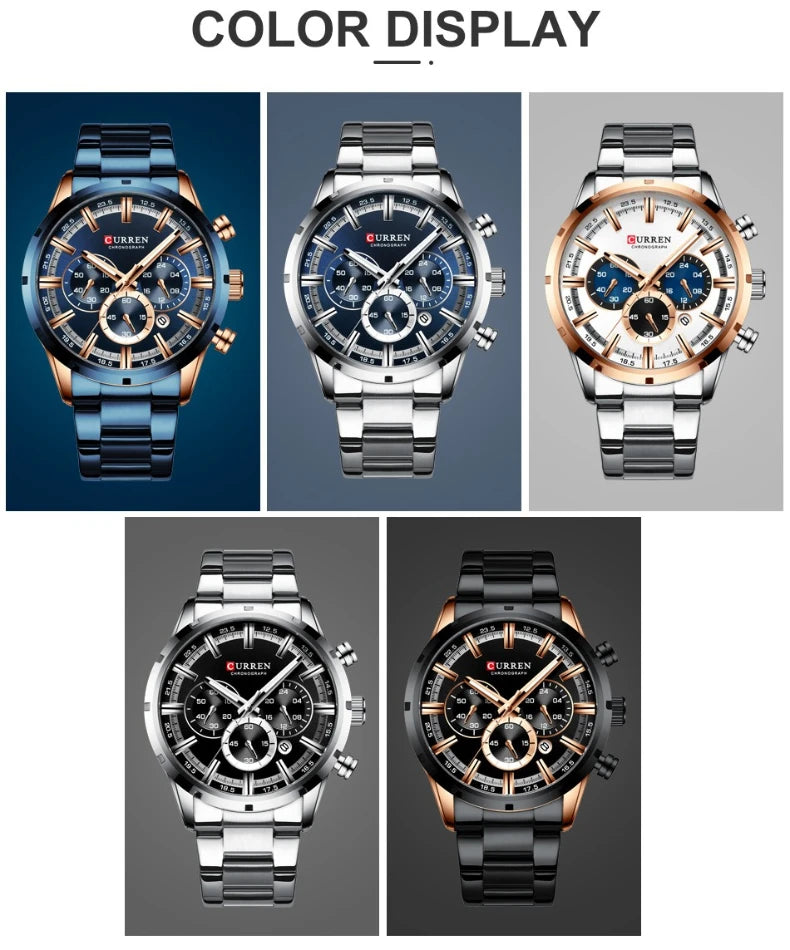 Reloj de pulsera CURREN de Cuero militar de lujo de la mejor marca, relojes deportivos informales para hombres, reloj de pulsera azul para hombre, reloj de pulsera cronógrafo de moda