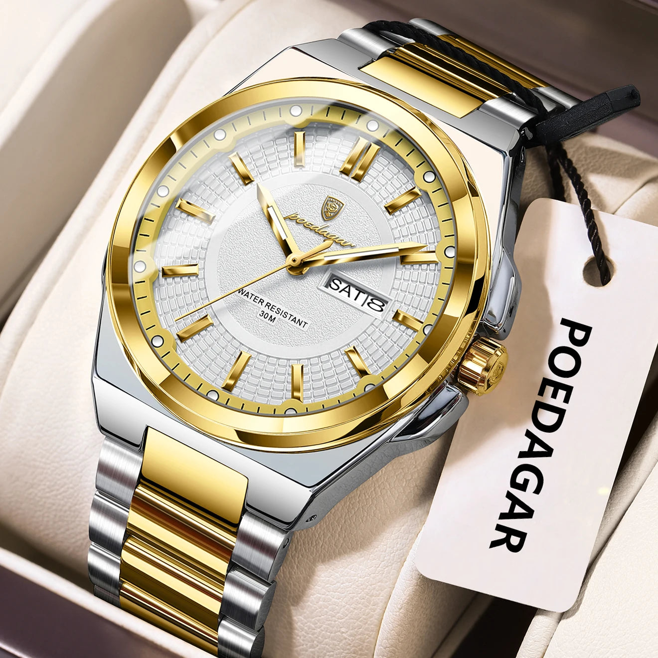 Reloj deportivo POEDAGAR Original para hombre, Reloj de pulsera de cuarzo con fecha y semana de lujo para hombre, relojes luminosos resistentes al agua de acero inoxidable para hombre