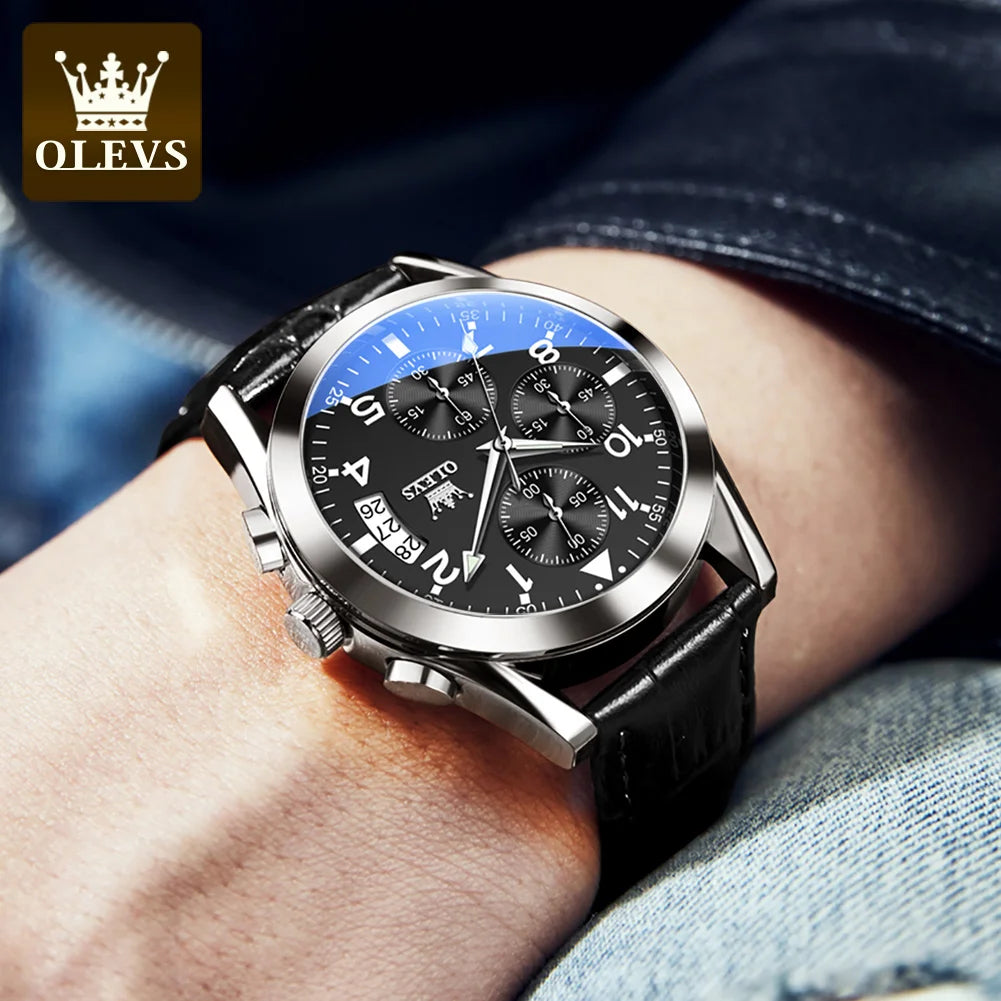 OLEVS reloj de cuarzo para hombre, correa de cuero Original, indicador de fecha, resistente al agua, luminoso, informal, de negocios, reloj de cuarzo para hombre, marca superior