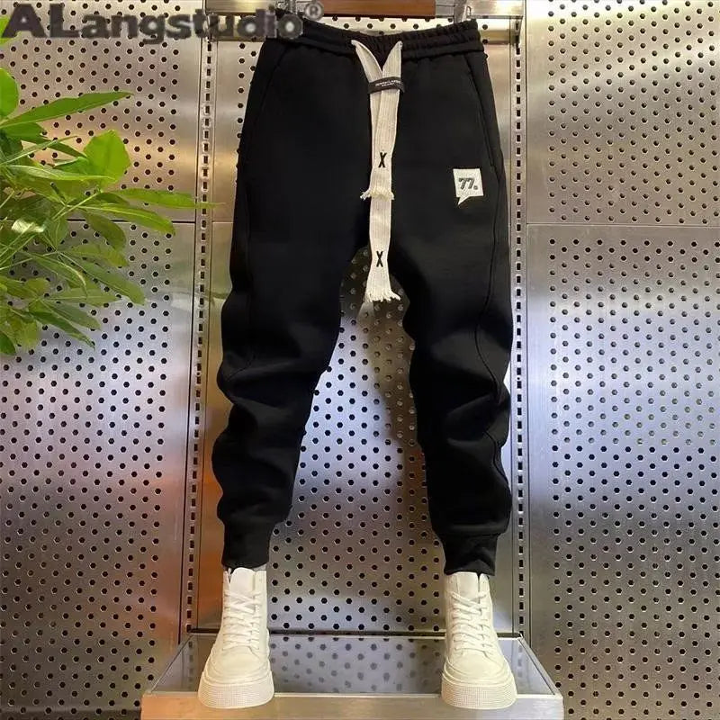 Pantalones bombachos de forro polar grueso para hombre, ropa deportiva informal, ropa de calle, otoño e invierno, novedad de 2024