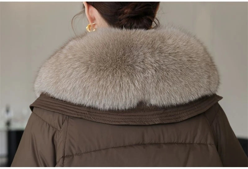 Parka de invierno para mujer, abrigo informal versión coreana, prendas de vestir exteriores para mujer, temperamento grueso, cuello de piel grande, Chaqueta de algodón para mujer 2025