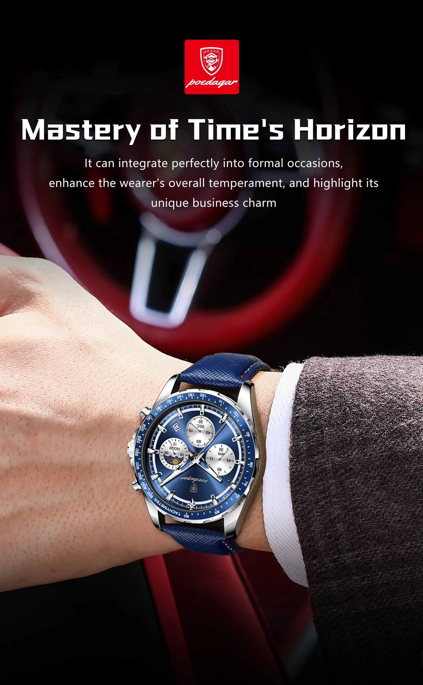 POEDAGAR Original Fashion Men Clock Luminous Waterproof Chronograph Date Man Wristwatch Leather Quartz Sport Men's Watches Reloj