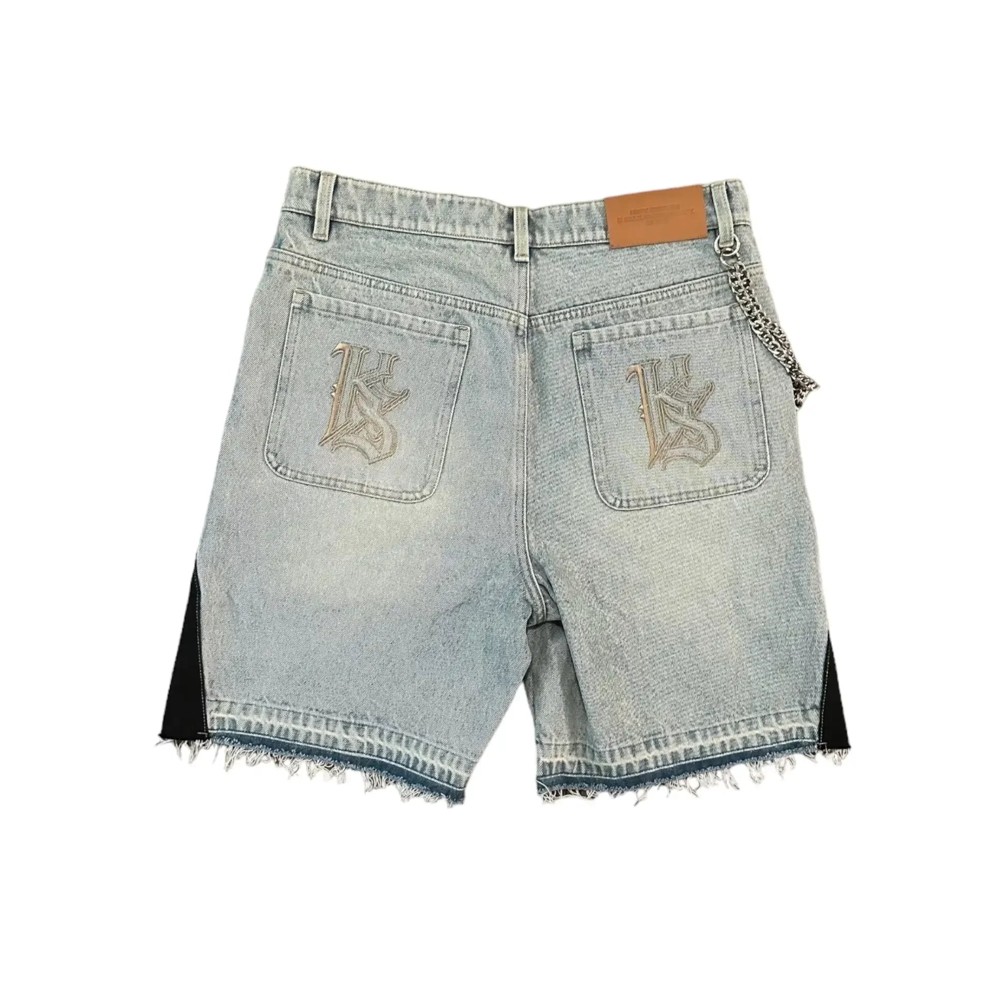 Ropa de calle, pantalones cortos vaqueros holgados de Fitness para hombres y mujeres, pantalones cortos vaqueros con parche gráfico de dibujos animados Harajuku Hip Hop, pantalones cortos góticos Retro azules