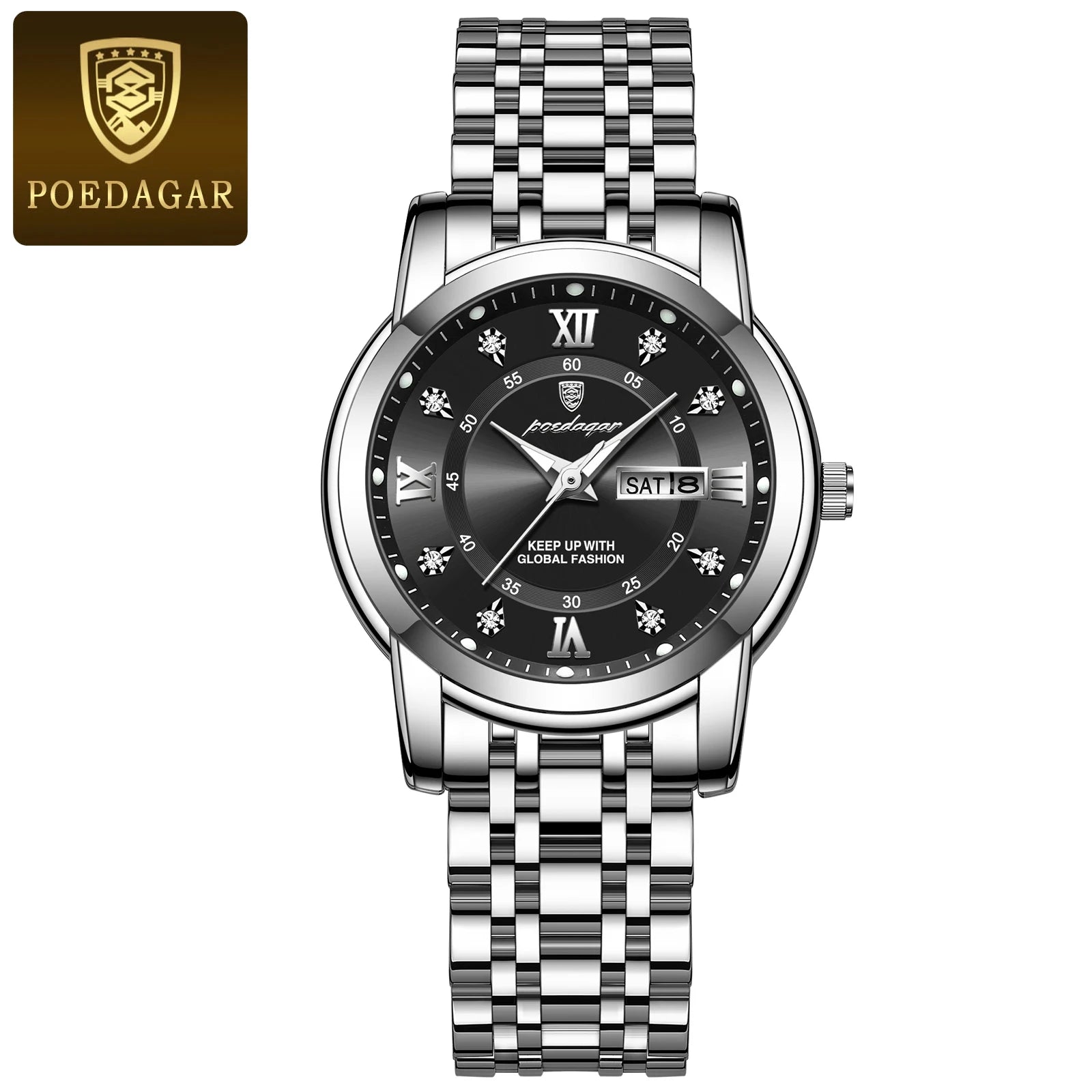 POEDAGAR, reloj de pulsera de lujo para mujer, resistente al agua, luminoso, fecha, semana, relojes para mujer, vestido elegante de acero inoxidable, reloj de cuarzo para mujer