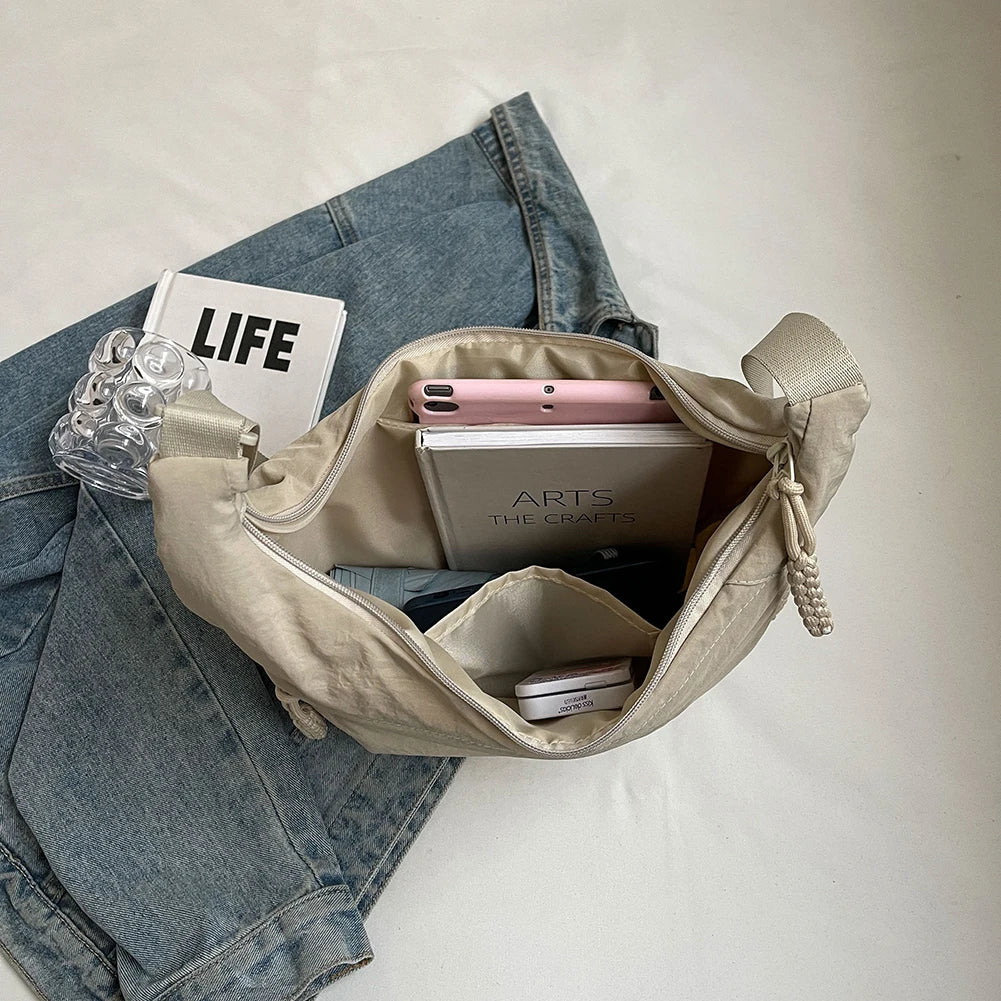 Bolso cruzado de media luna con múltiples bolsillos para mujer, bolsa de mensajero diaria de gran capacidad, correa ajustable, bolso Satchel Simple