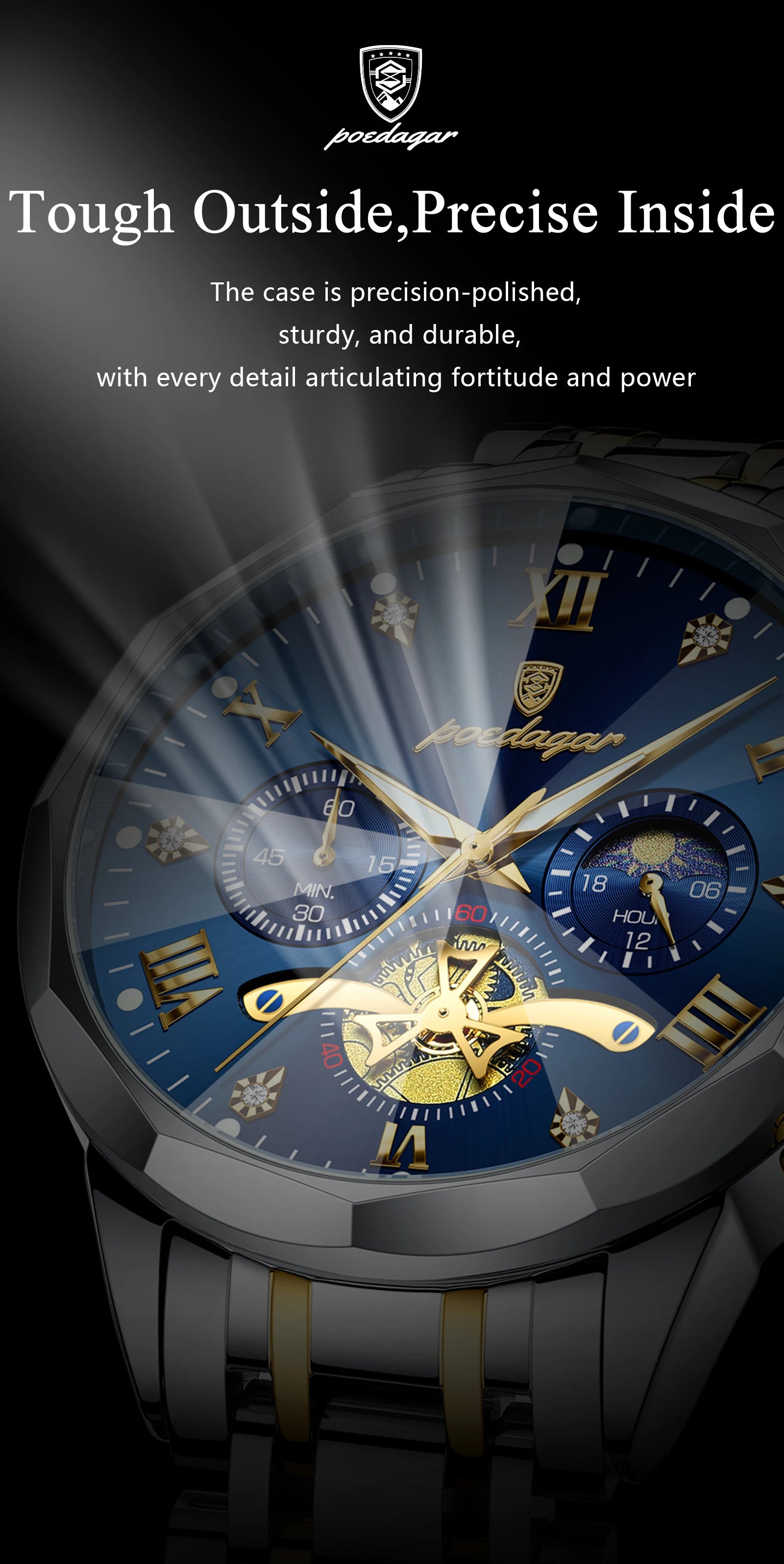 Reloj POEDAGAR de lujo para hombre, Reloj de pulsera Original resistente al agua con cronógrafo luminoso para hombre, relojes de cuarzo de acero inoxidable para hombre