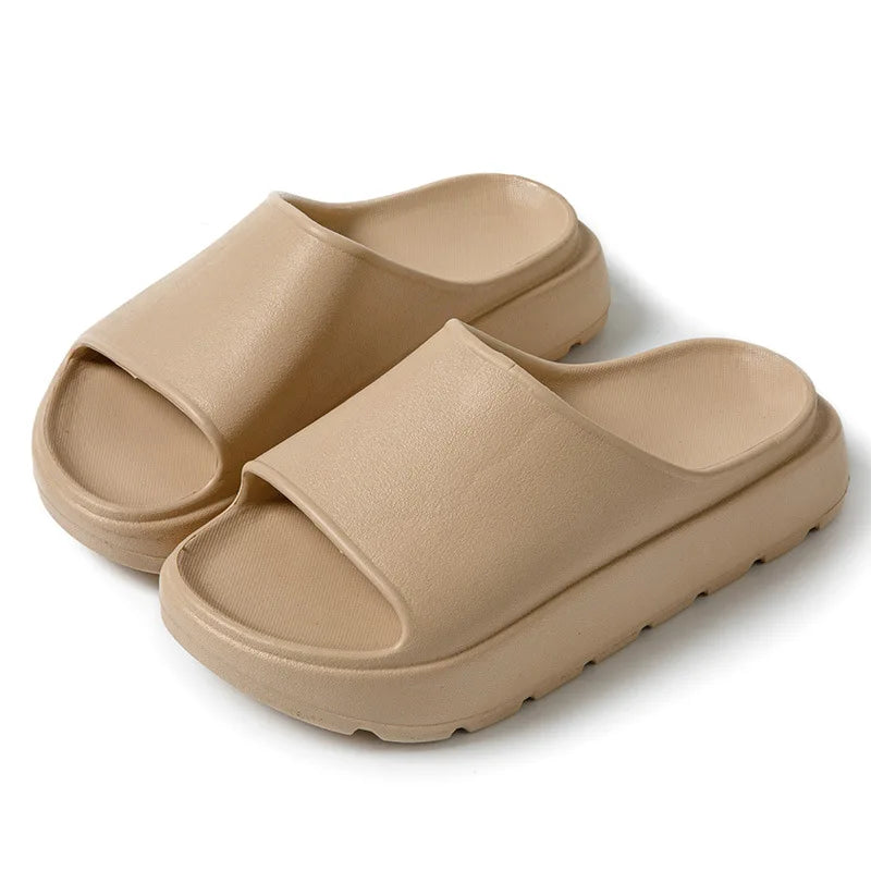 Comwarm, zapatillas de plataforma para mujer, sandalias suaves de suela gruesa de EVA, zapatillas de tacón plano de fondo alto a la moda, chanclas informales antideslizantes para casa