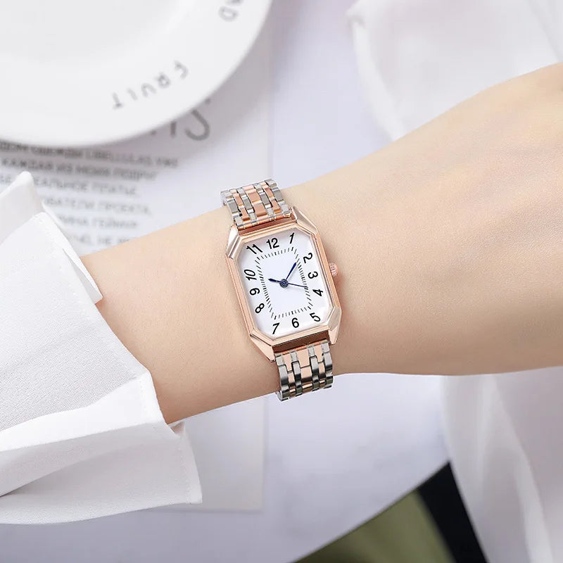 Nuevo Reloj de Pulsera de Cuarzo con Correa de Acero de Aleación a la Moda para Mujer
