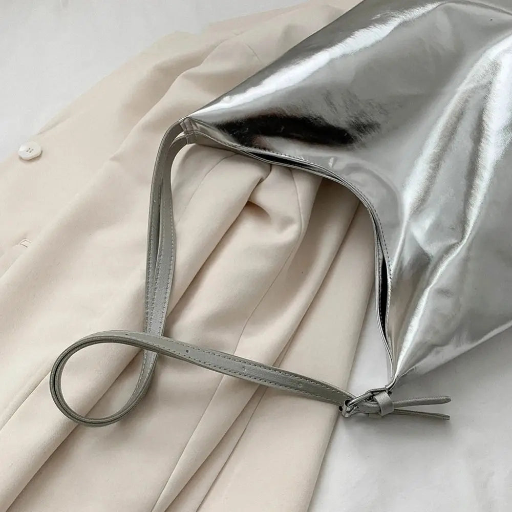 Bolso de mano con asa superior de PU para mujer, bolso de compras de diseñador de lujo, bolso de mano informal de cuero dorado plateado de alta capacidad, moda