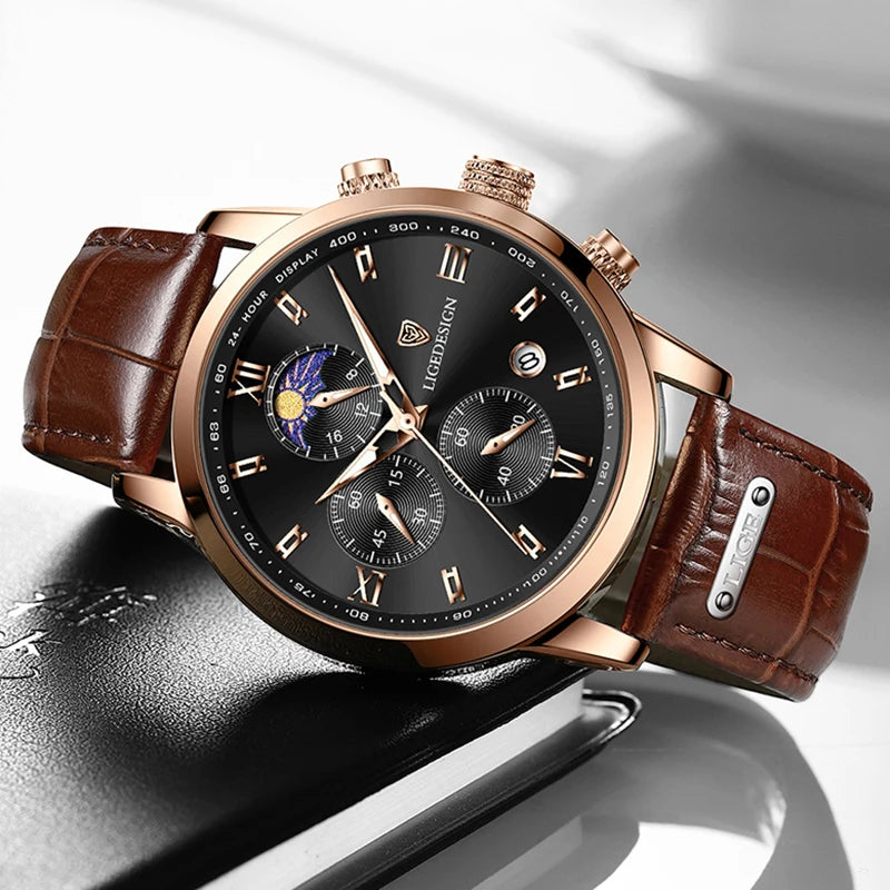 Nuevos relojes para hombre LIGE, marca superior, reloj de pulsera de lujo para hombre, reloj de cuarzo de cuero, reloj deportivo resistente al agua para hombre, reloj Masculino + caja