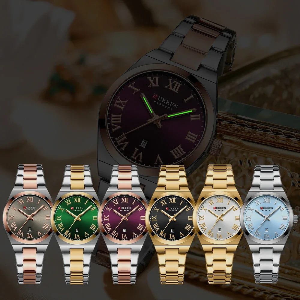 Reloj CURREN para mujer, relojes para mujer, relojes para mujer, vestido de moda resistente al agua, pulsera de acero inoxidable, relojes analógicos con fecha